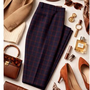 Pendleton Wool Plaid Trousers Women’s High Waist Straight Leg Vintage Red Blue